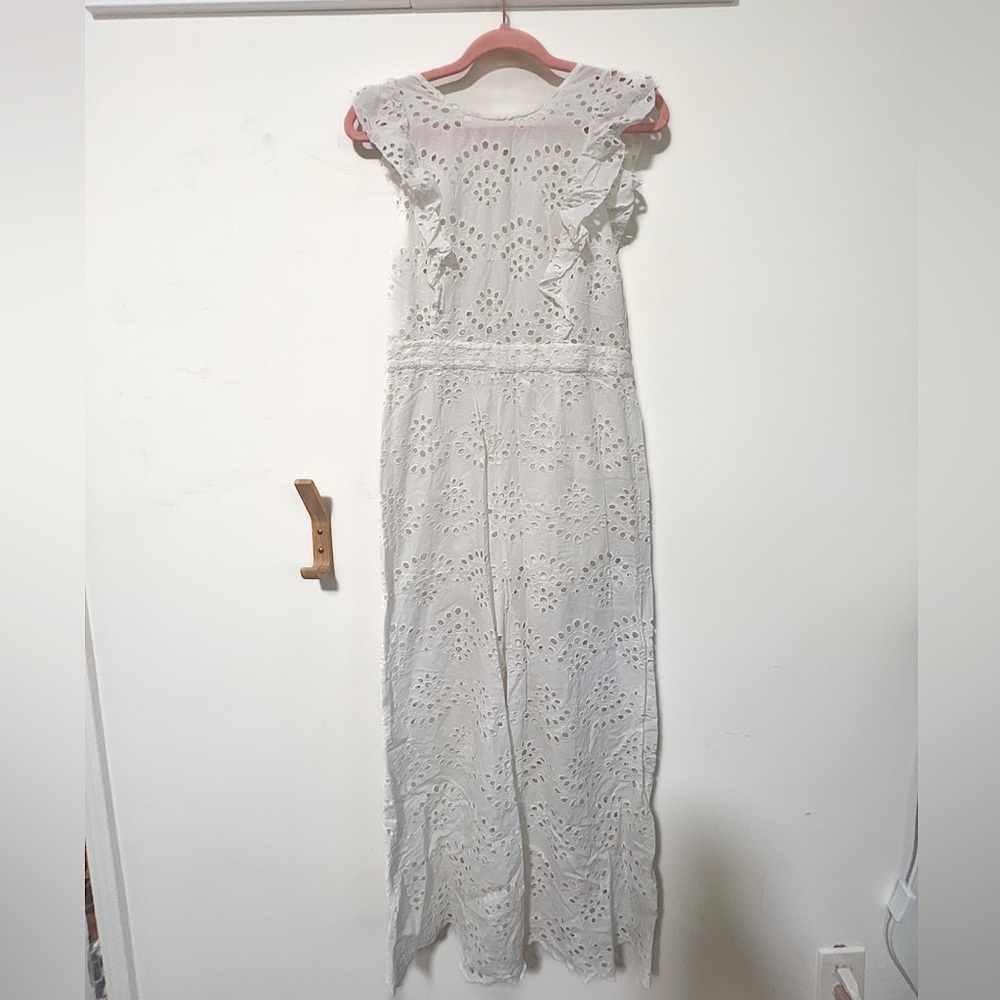 White eyelet ruffled jumpsuit